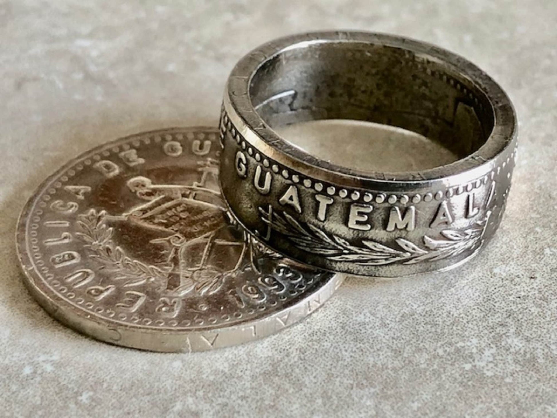 Guatemala Ring Guatemalan Coin Ring Handmade Personal Jewelry Ring Gift For Friend Coin Ring Gift For Him Her World Coin Collector