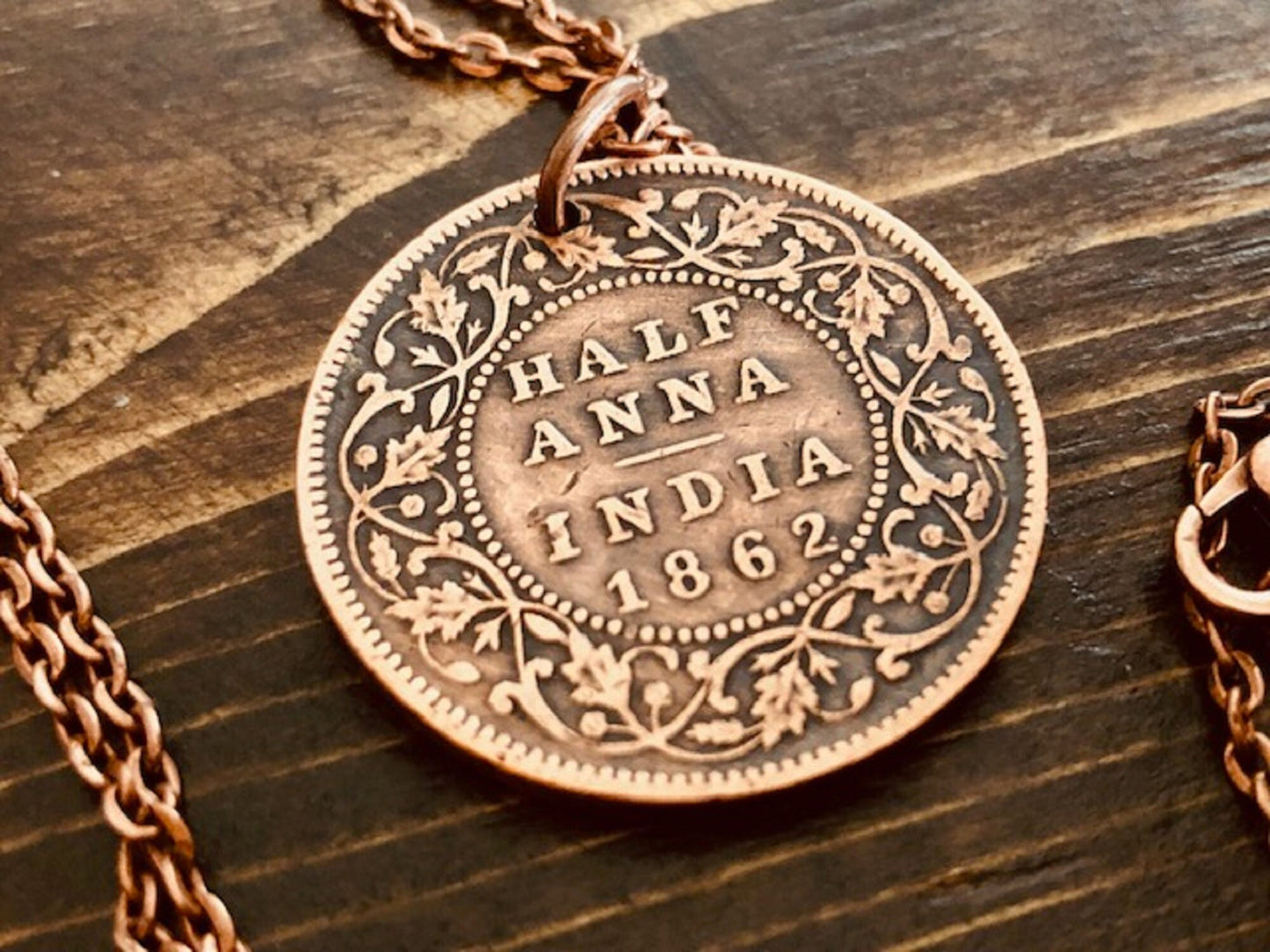 India Coin Pendant One Half Anna East Indian Personal Necklace Vintage Handmade Jewelry Gift Friend Charm For Him Her World Coin Collector