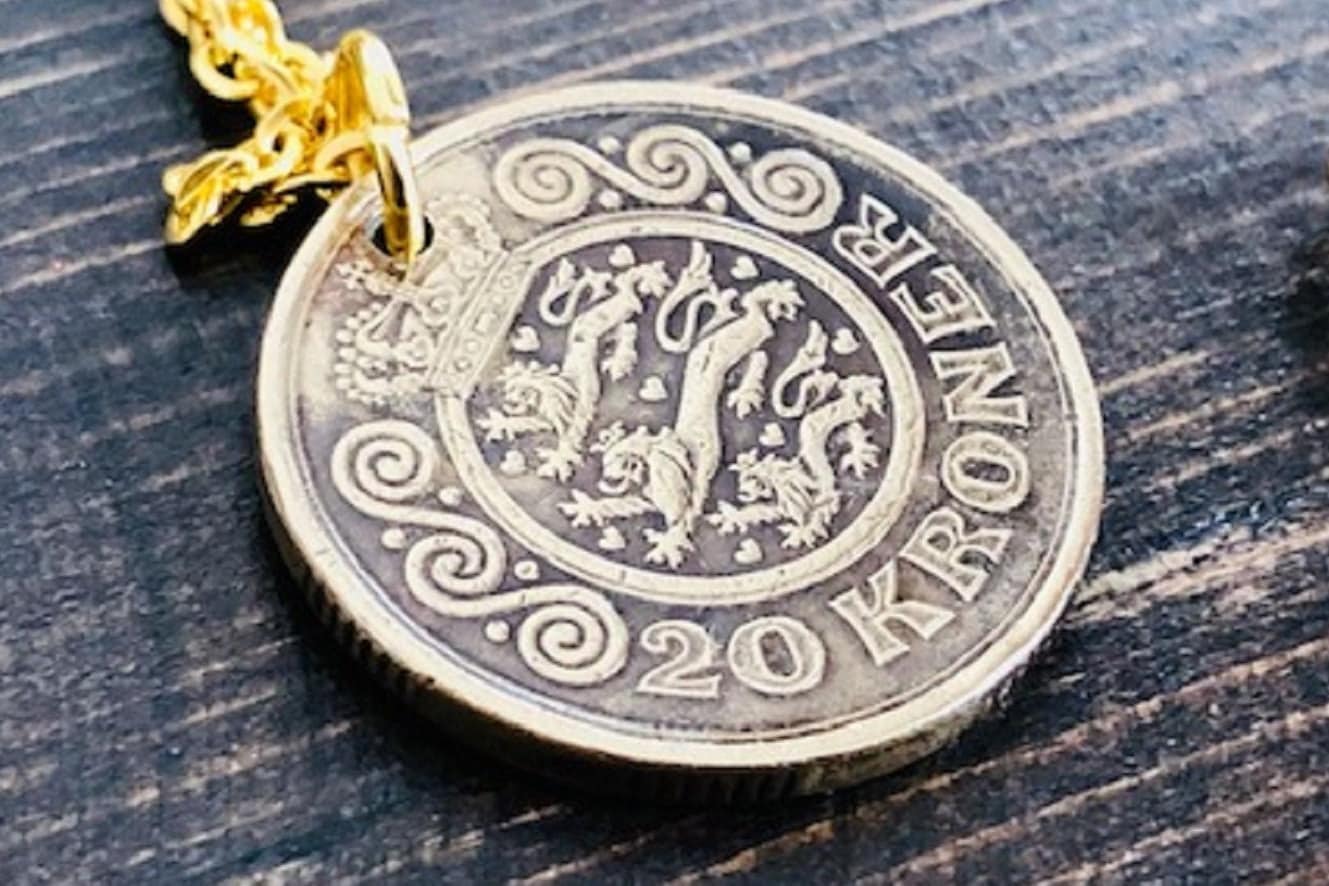 Denmark Coin Necklace Pendant 20 Kroner Danmark Personal Old Vintage Handmade Jewelry Gift Friend Charm For Him Her World Coin Collector
