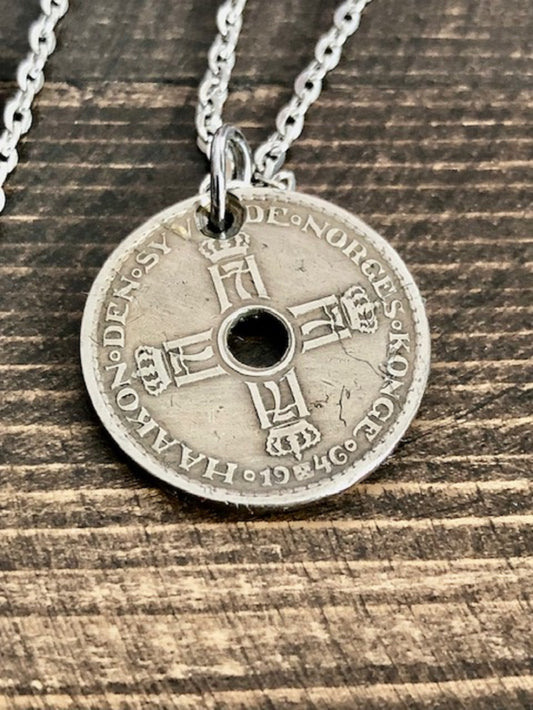 Denmark Coin Pendant One Krone Danmark Personal Necklace Old Vintage Handmade Jewelry Gift Friend Charm For Him Her World Coin Collector