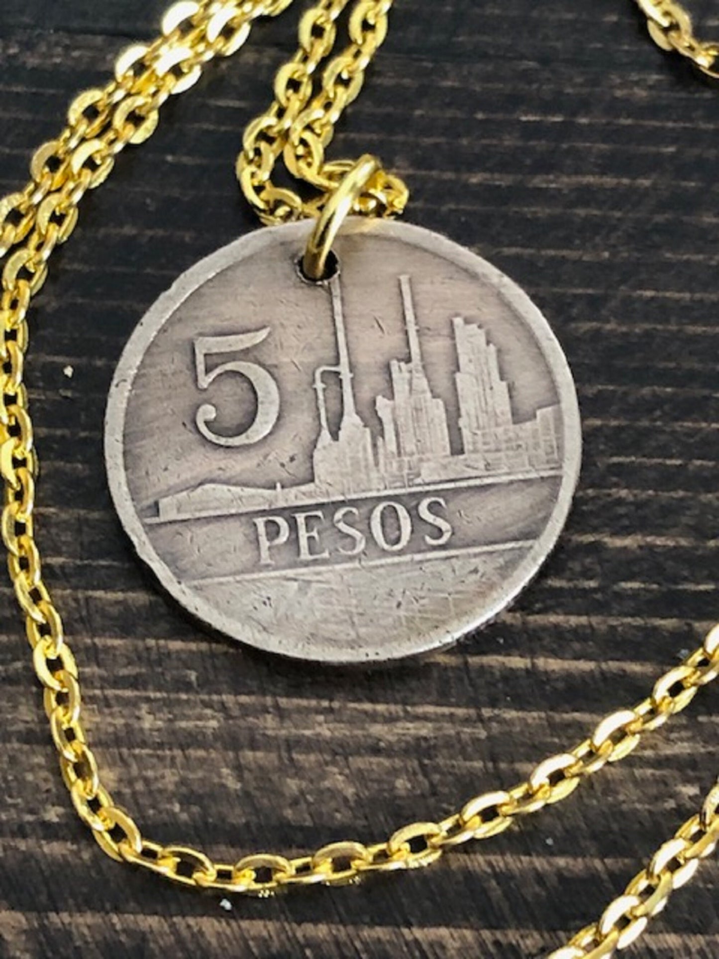 Colombia Coin Necklace Columbian Pendant 5 Pesos Personal Old Vintage Handmade Jewelry Gift Friend Charm For Him Her World Coin Collector