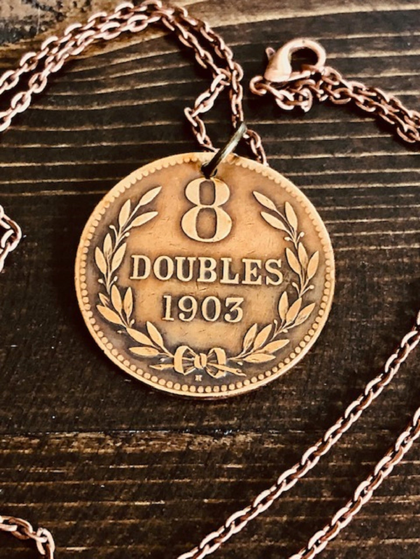 Guernesey Coin Necklace Pendant 8 Doubles Vintage Personal Old Vintage Handmade Jewelry Gift Friend Charm For Him Her World Coin Collector