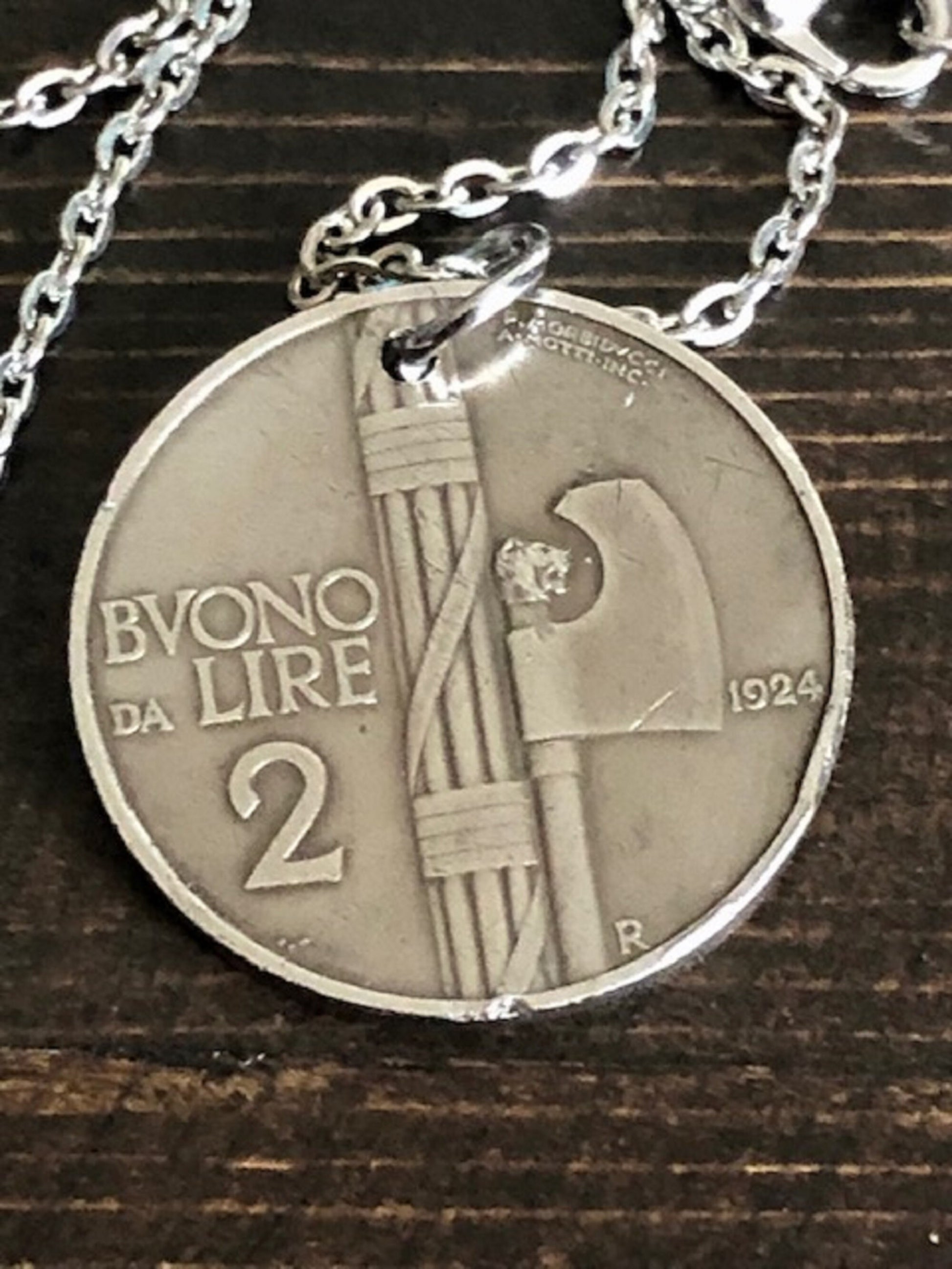 Italy Coin Necklace Italian 1924 2 Lira Pendant Custom Necklace Jewelry Gift For Friend Coin Charm Gift For Him, Her, World Coins Collector