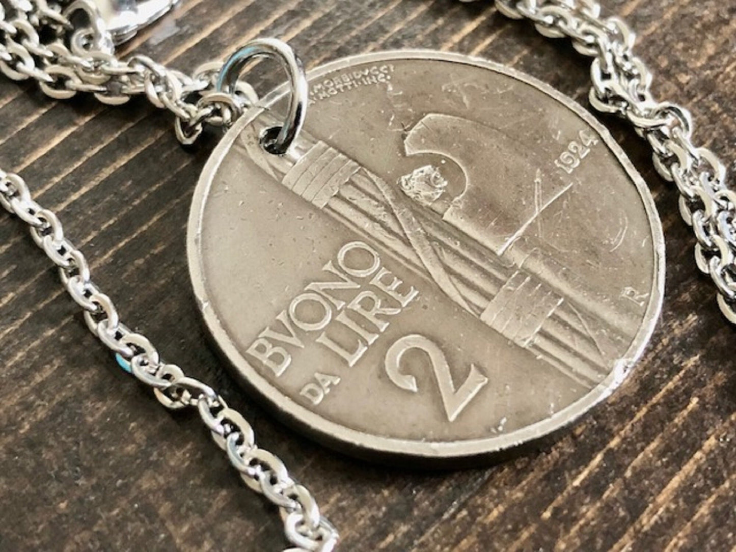 Italy Coin Necklace Italian 1924 2 Lira Pendant Custom Necklace Jewelry Gift For Friend Coin Charm Gift For Him, Her, World Coins Collector