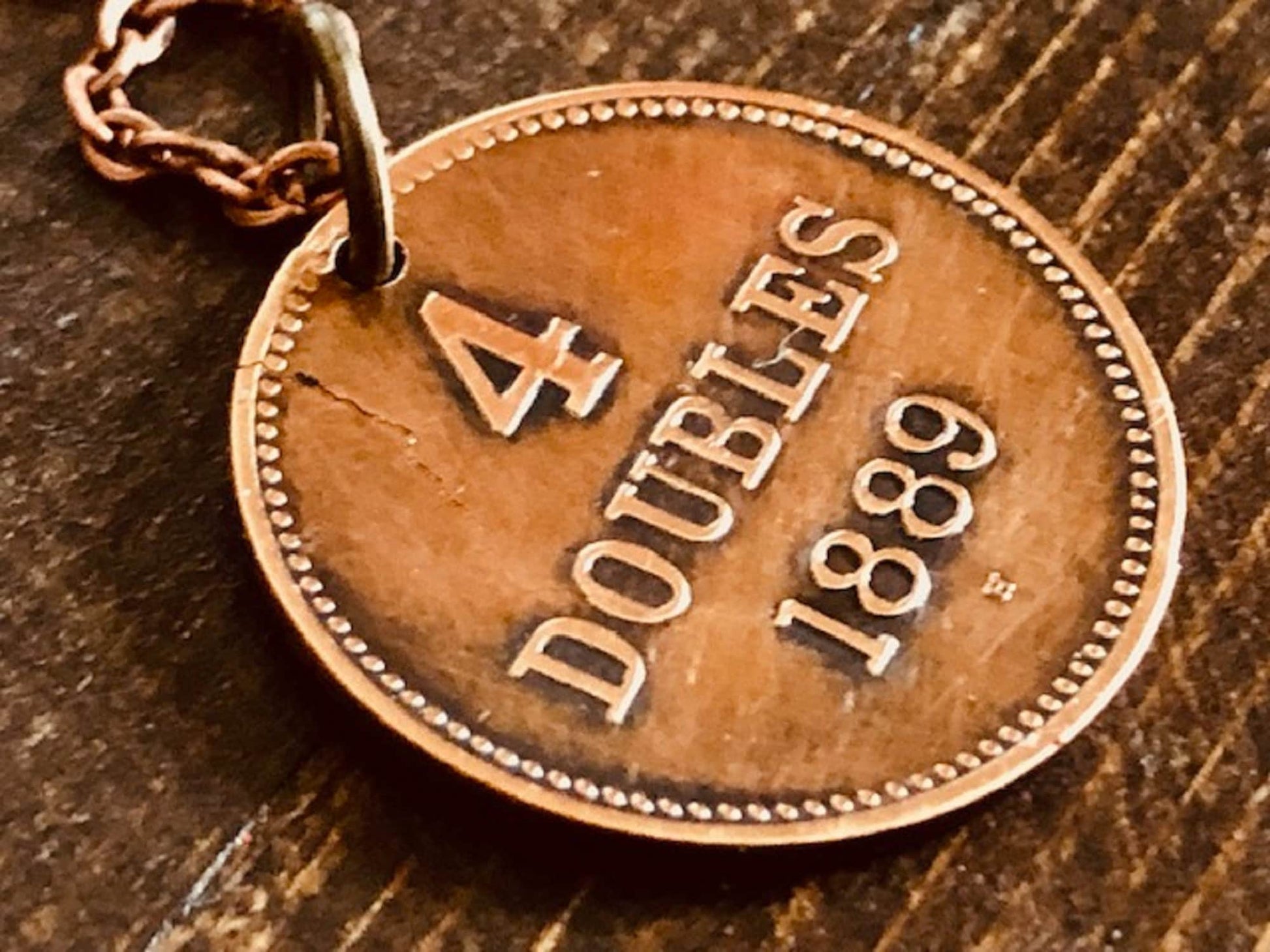 Guernesey Coin Necklace Pendant 4 Doubles Personal Old Vintage Handmade Jewelry Gift Friend Charm For Him Her World Coin Collector