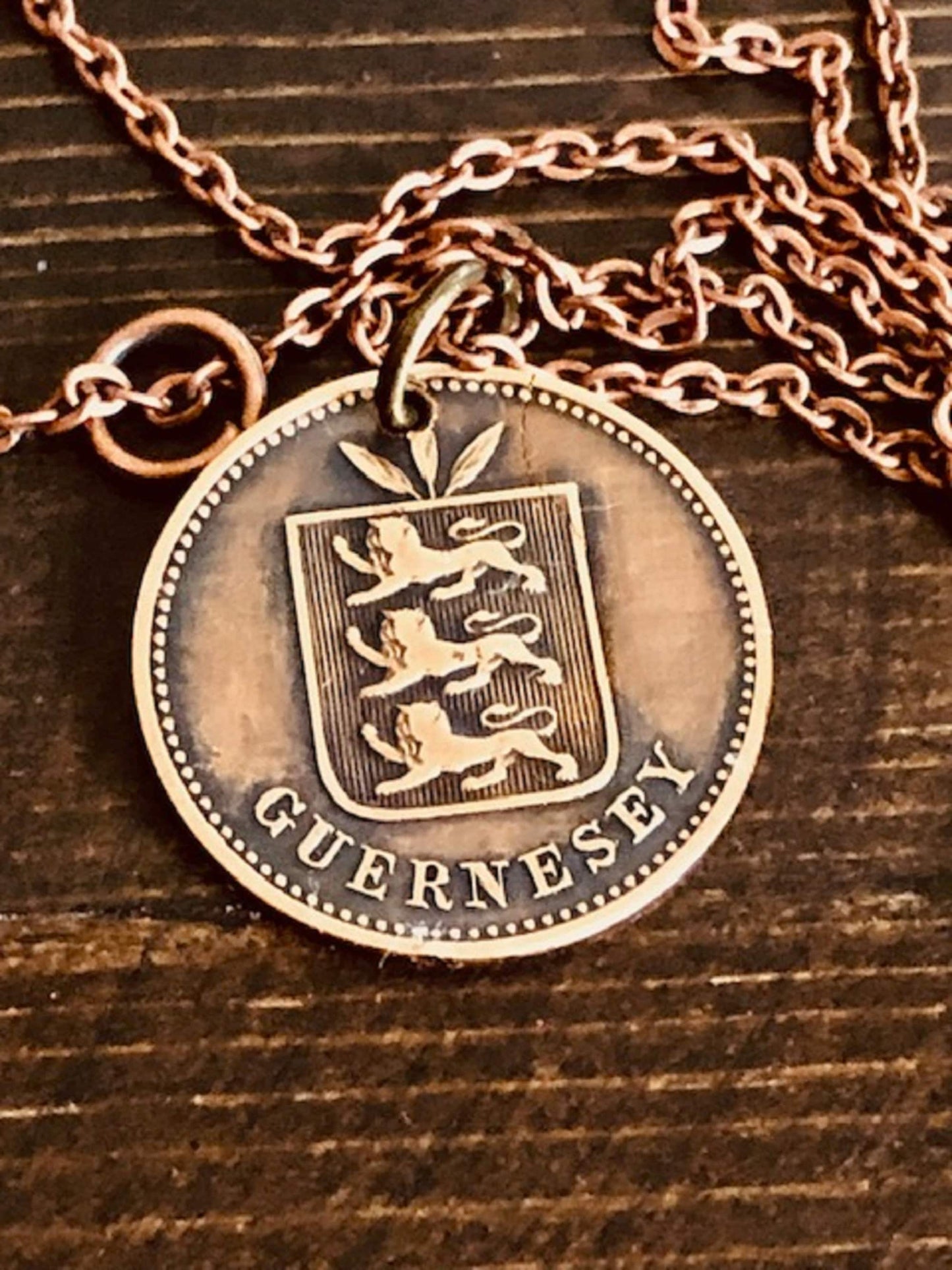 Guernesey Coin Necklace Pendant 4 Doubles Personal Old Vintage Handmade Jewelry Gift Friend Charm For Him Her World Coin Collector