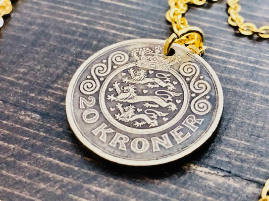 Denmark Coin Necklace Pendant 20 Kroner Danmark Personal Old Vintage Handmade Jewelry Gift Friend Charm For Him Her World Coin Collector
