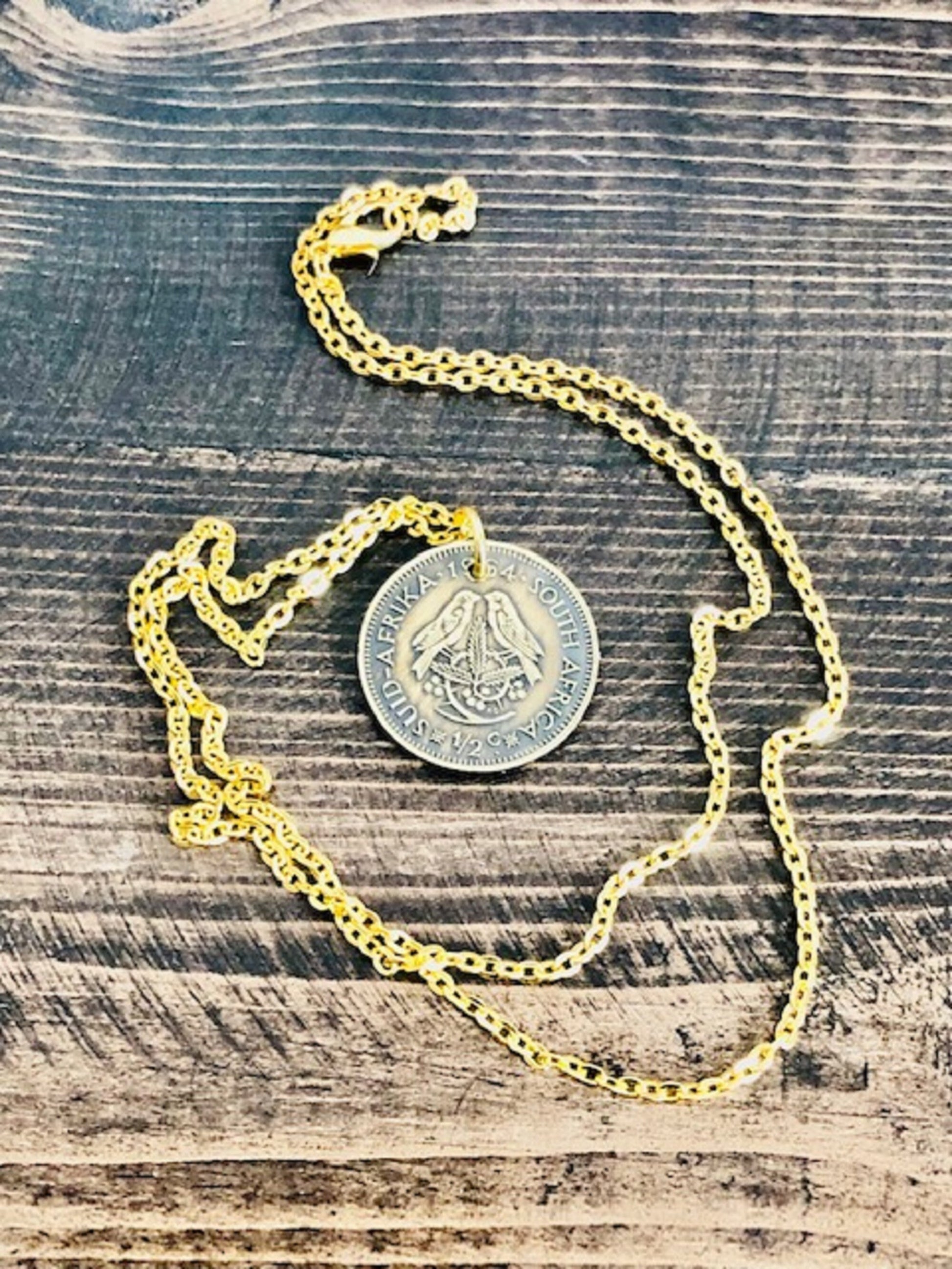 South Africa Coin Half Cent African Pendant Personal Necklace Vintage Handmade Jewelry Gift Friend Charm For Him Her World Coin Collector