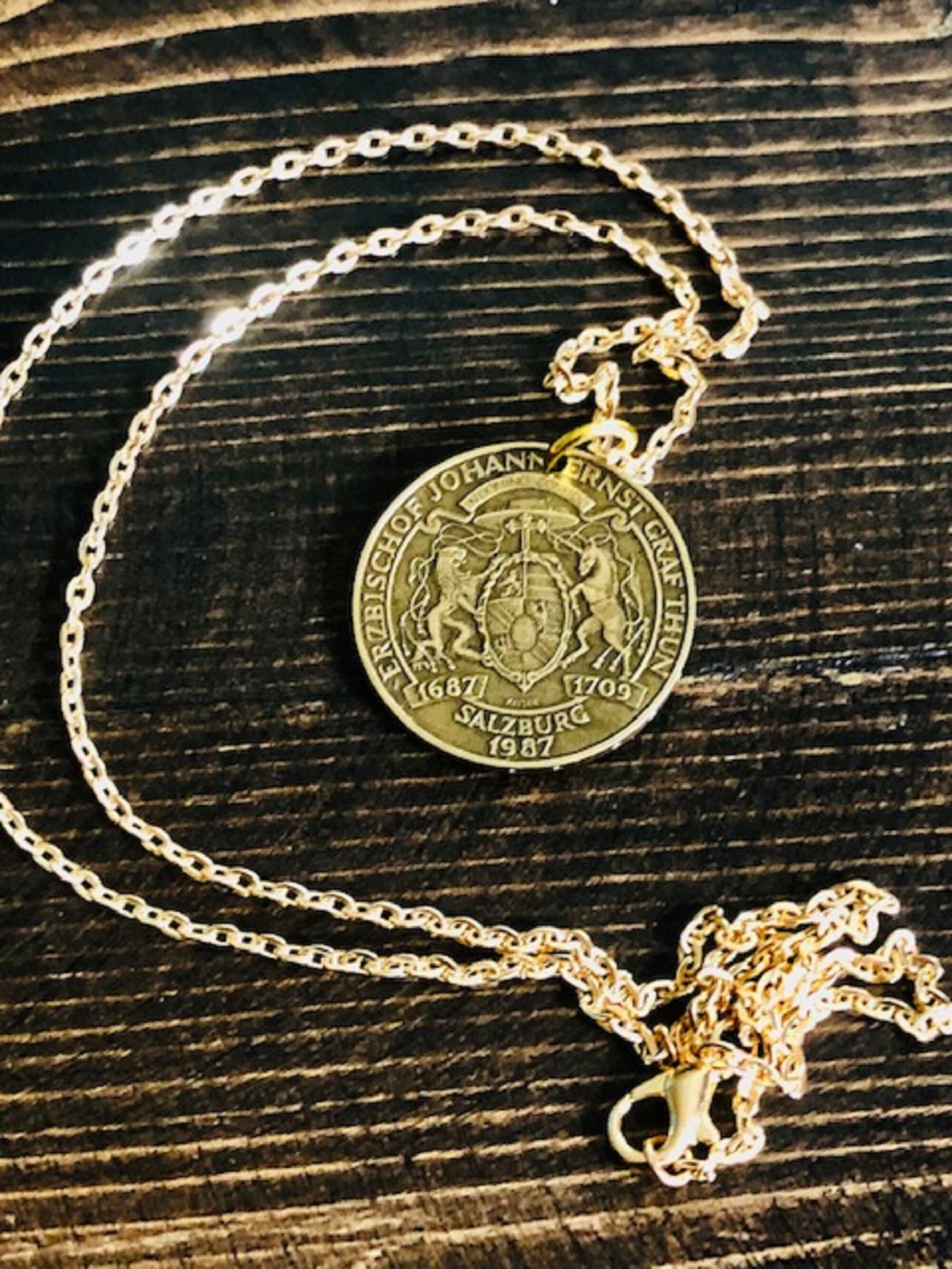 Austria Coin Pendant 1987 Austrian 20 Schillings Necklace Custom Charm Gift For Friend Coin Charm Gift For Him, Coin Collector, World Coins