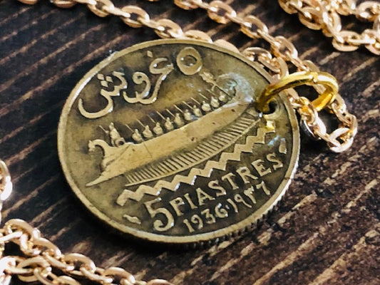 Lebanon Coin Necklace Lebanese Republic 5 Piastres Personal Vintage Handmade Jewelry Gift Friend Charm For Him Her World Coin Collector