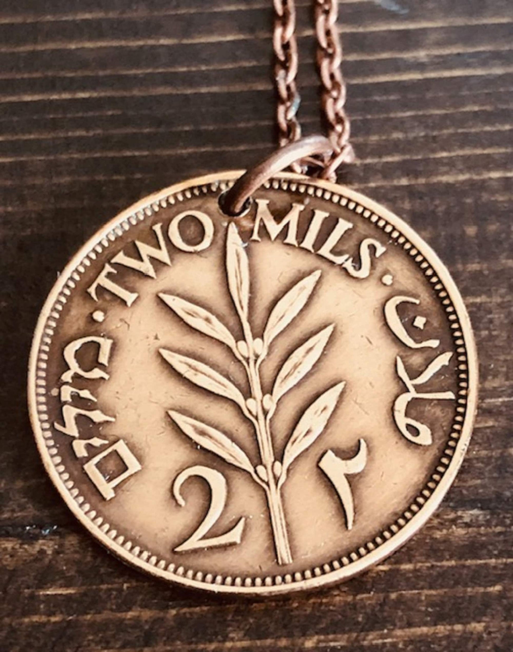 Palestine Coin Necklace Pendant 2 Mils Jewelry Vintage Custom Made Rare coins - Coin Enthusiast - Handmade - Fashion Jewelry