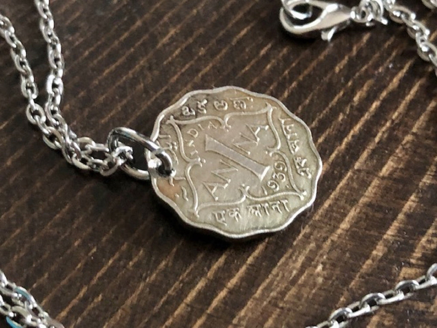 India Sri Lanka Coin Pendant 1 Anna Personal Necklace Old Vintage Handmade Jewelry Gift Friend Charm For Him Her World Coin Collector