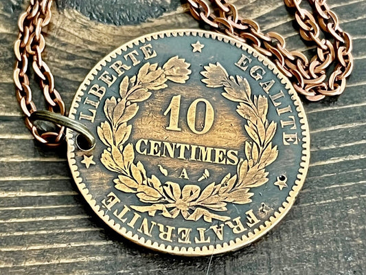 French Coin 10 Centimes France Pendant Necklace 1863 & 1882 Rare Find Vintage Antique Finished Personal Jewelry