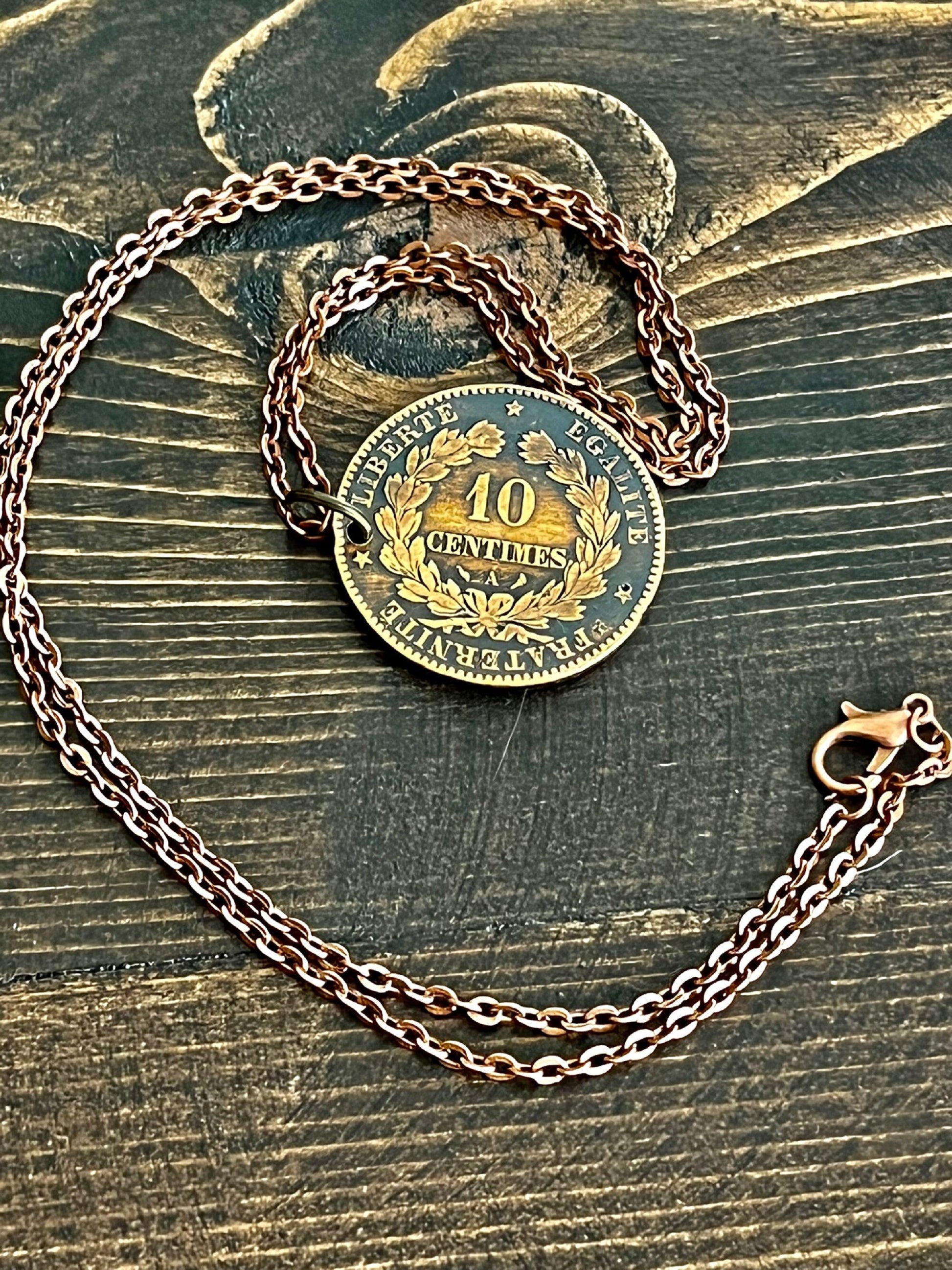 French Coin 10 Centimes France Pendant Necklace 1863 & 1882 Rare Find Vintage Antique Finished Personal Jewelry