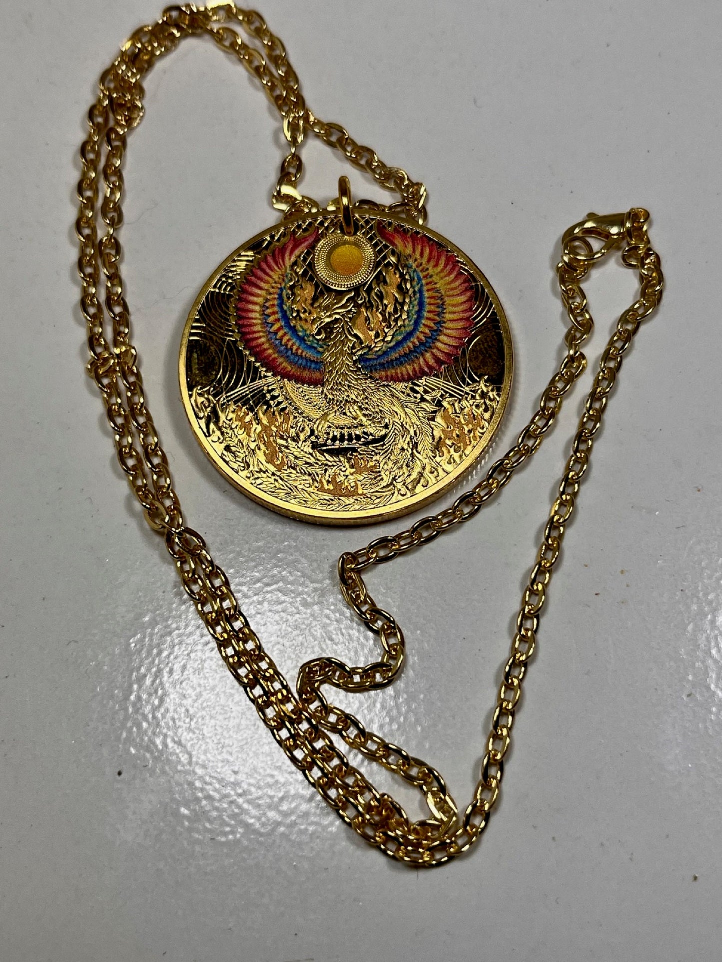 China Medallion Necklace Ancient Mythical Flaming Bird Medallion Rare Find Personal & Limited Supply