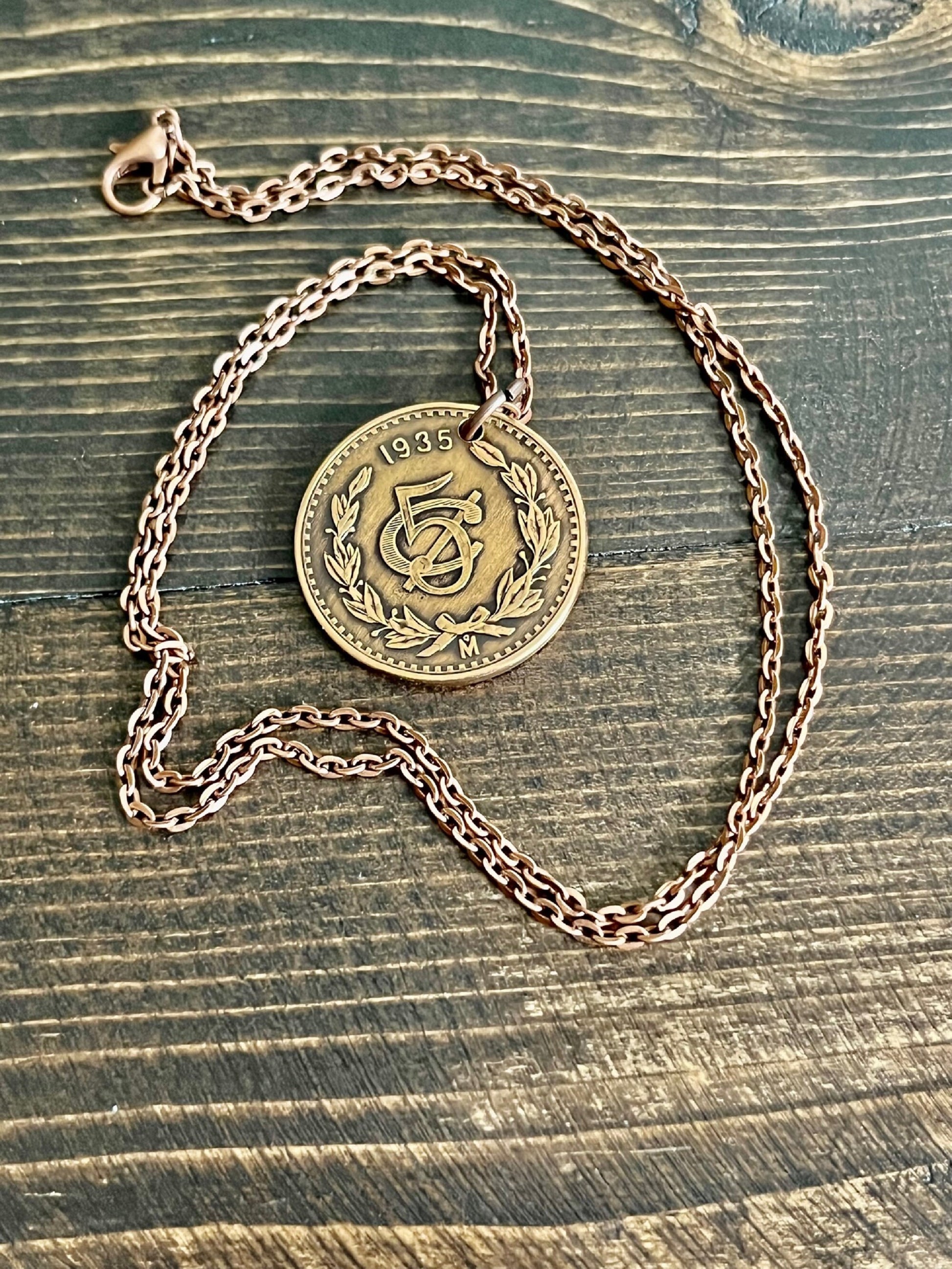 Mexico 5 Centavos Coin Pendant Mexican Personal Necklace Old Vintage Handmade Jewelry Gift Friend Charm For Him Her World Coin Collector