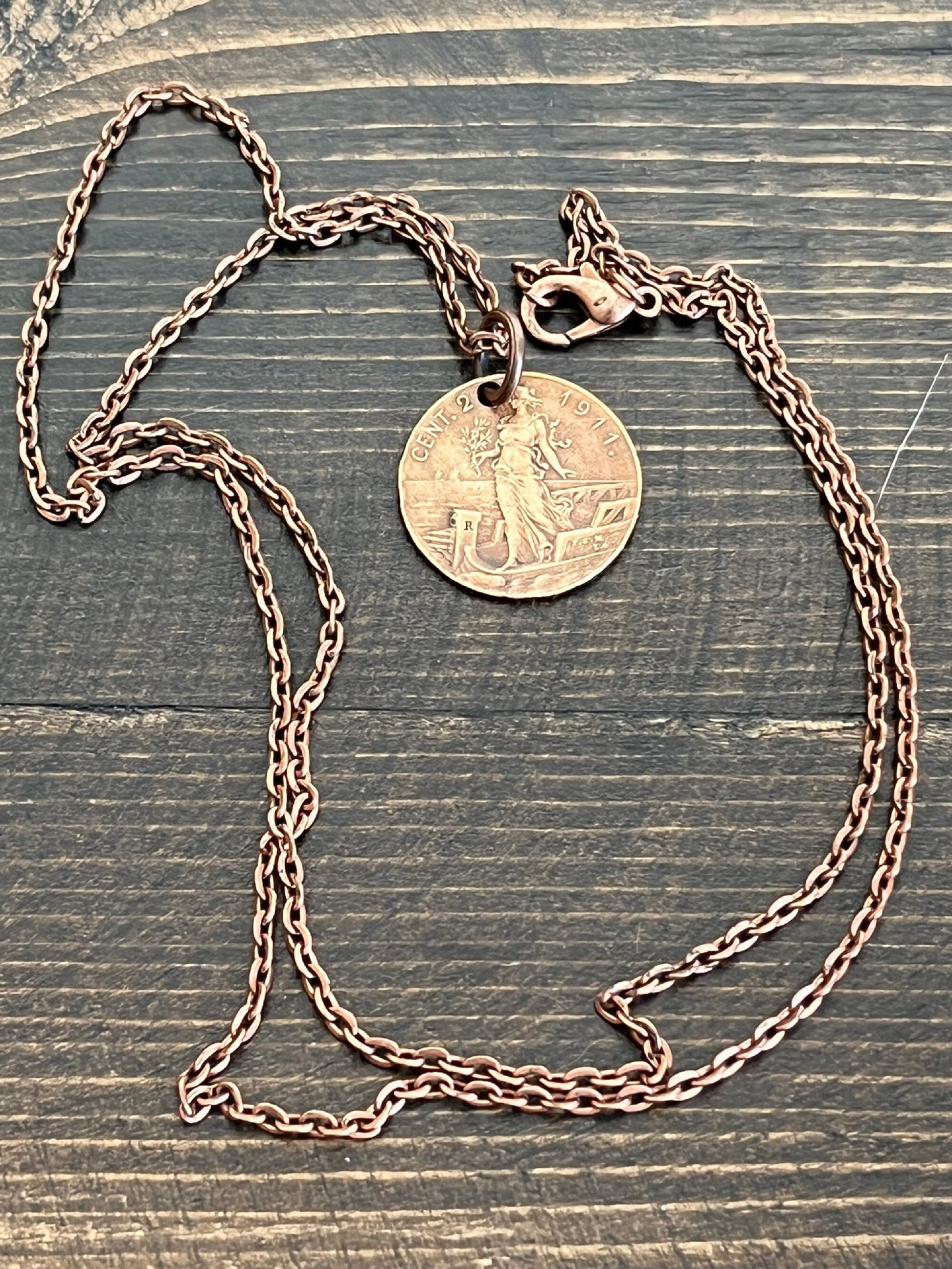 Italy 2 Cents 1911 Coin Necklace Italian, Vittorio Emanuele III, , Rome Pendant Vintage and Rare coins - Coin Enthusiast - Fashion Accessory