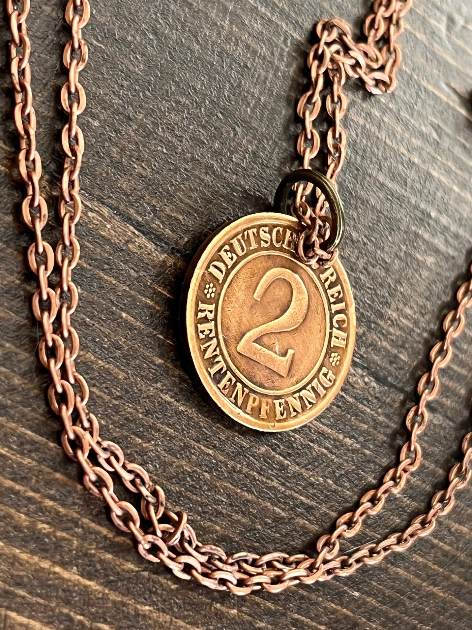 Germany 2 Pfenning Rentenpfennig German Coin Necklace Custom Made Charm Gift For Friend Coin Charm Gift For Him, Coin Collector, World Coins