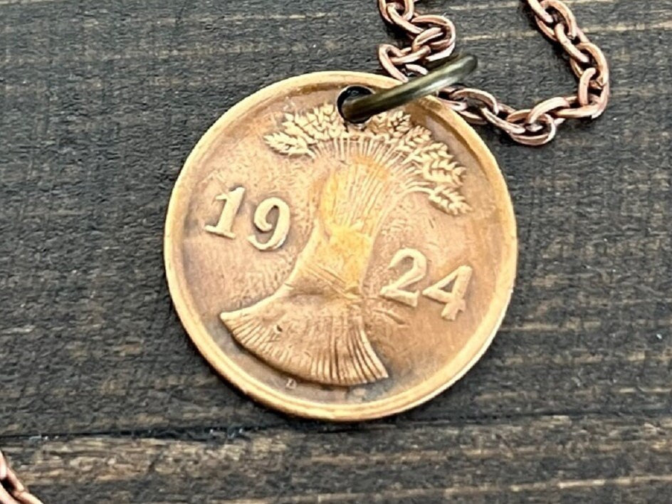 Germany 2 Pfenning Rentenpfennig German Coin Necklace Custom Made Charm Gift For Friend Coin Charm Gift For Him, Coin Collector, World Coins