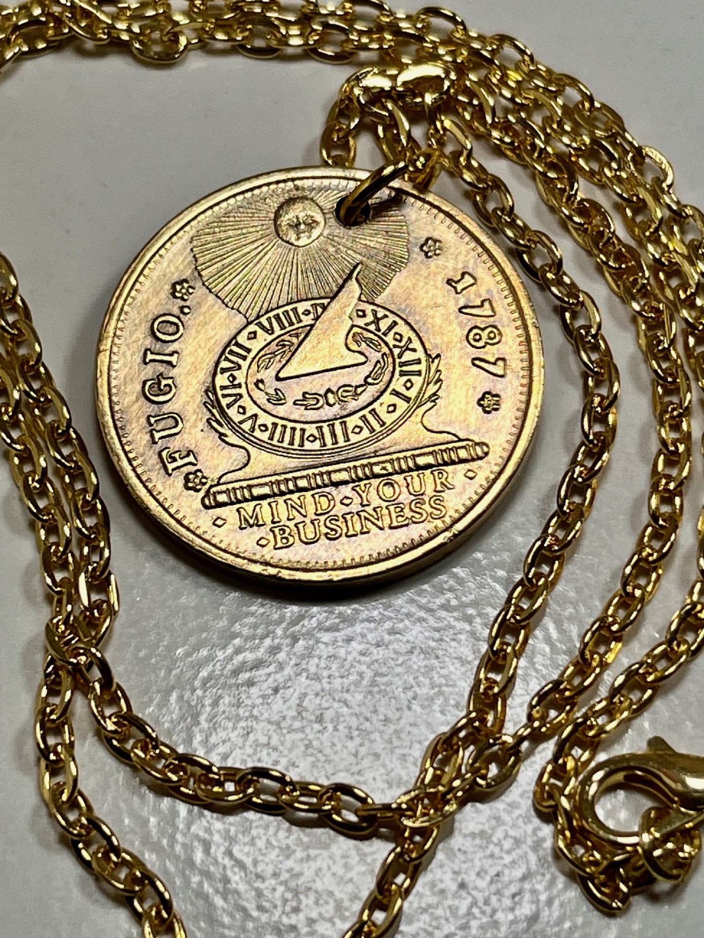 United States Token Coin Necklace Fugio Mind Your Business Coin Pendant Necklace Benjamin Franklin Cents - Coin Enthusiast - Fashion