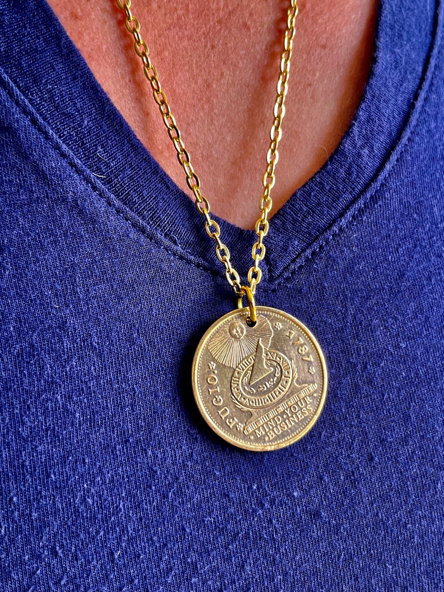 United States Token Coin Necklace Fugio Mind Your Business Coin Pendant Necklace Benjamin Franklin Cents - Coin Enthusiast - Fashion