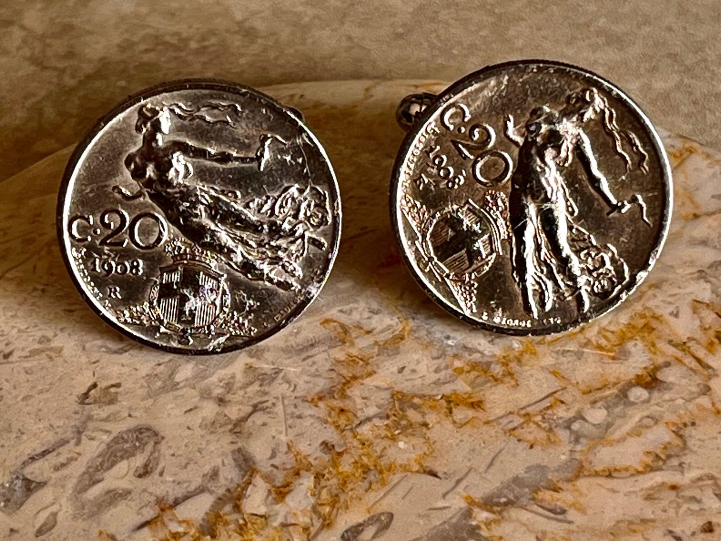 Italy Coin Cufflinks Italian 20 Lira Custom Cuff Links Personal Vintage Handmade Jewelry Gift Friend Charm For Him Her World Coin Collector