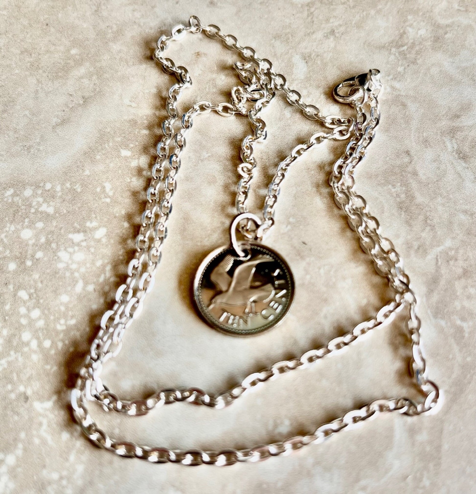 Barbados Pendant Coin Necklace From Proof Set 10 Cent Laughing Gull Custom Made Vintage and Rare coins - Coin Enthusiast - Fashion Accessory