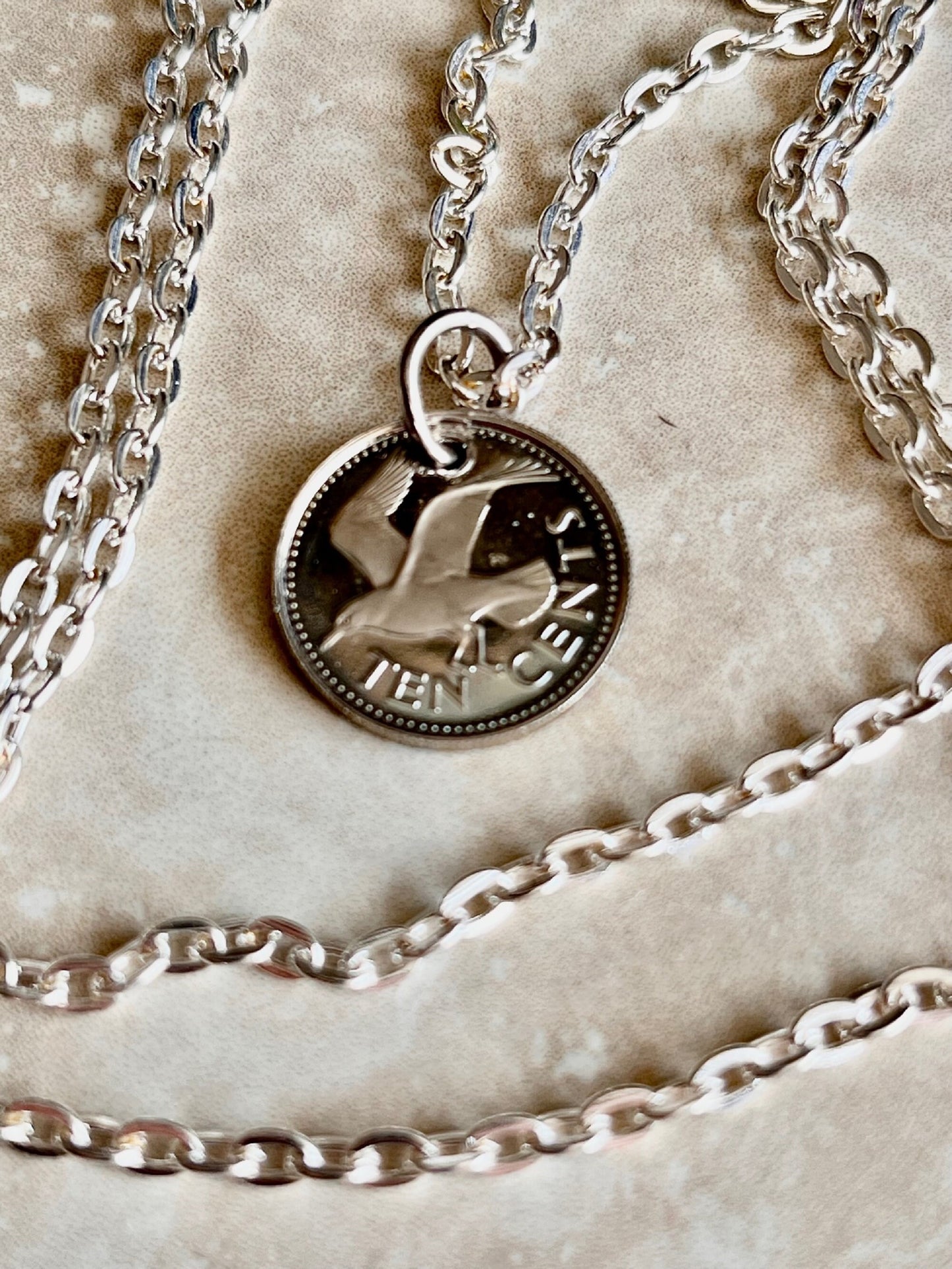 Barbados Pendant Coin Necklace From Proof Set 10 Cent Laughing Gull Custom Made Vintage and Rare coins - Coin Enthusiast - Fashion Accessory