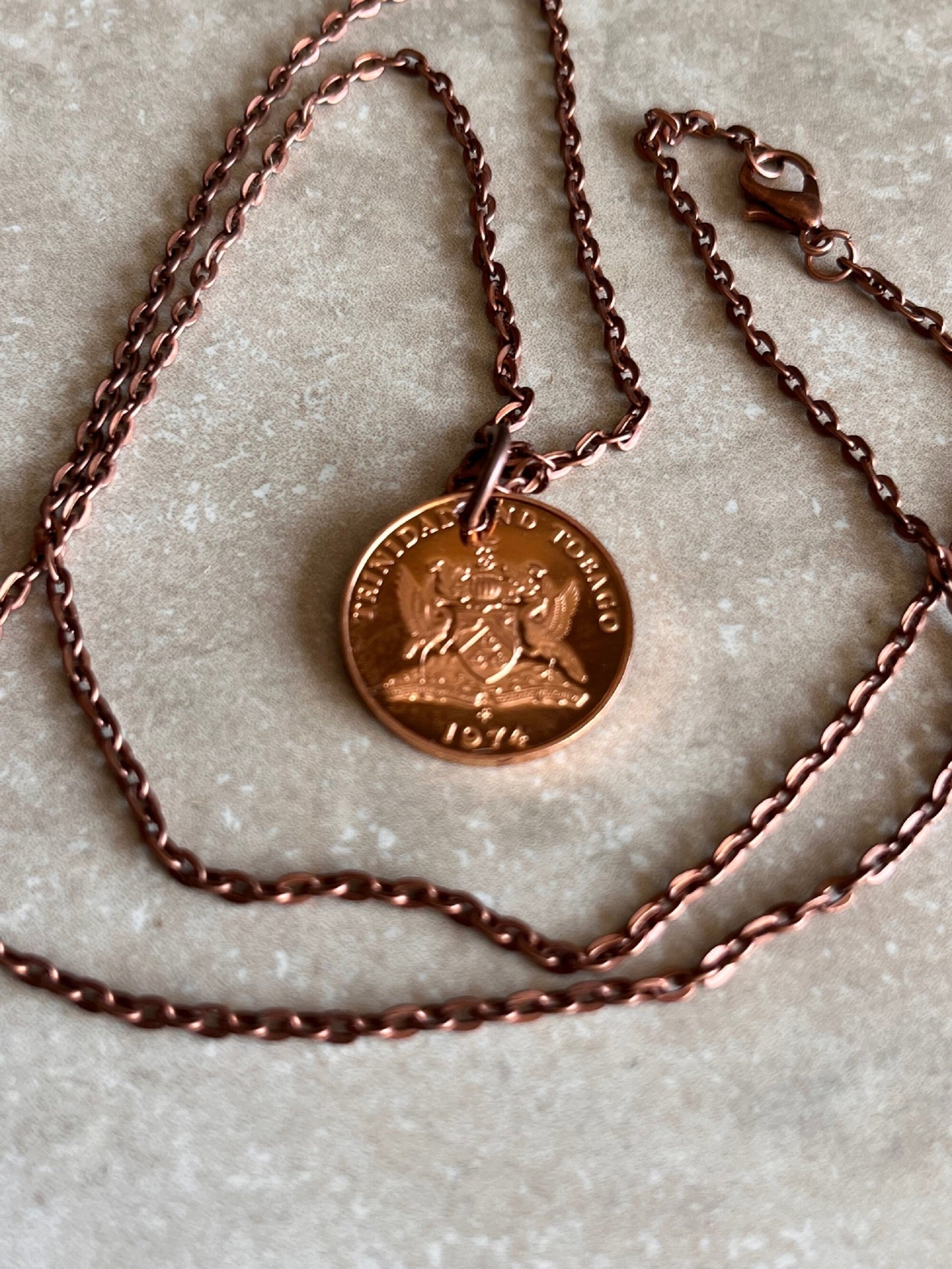 Trinidad and Tobago Coin Necklace From A Mint Set, 5 Cents Pendant Vintage Custom Made Rare Coins Coin Enthusiast Fashion Accessory Handmade