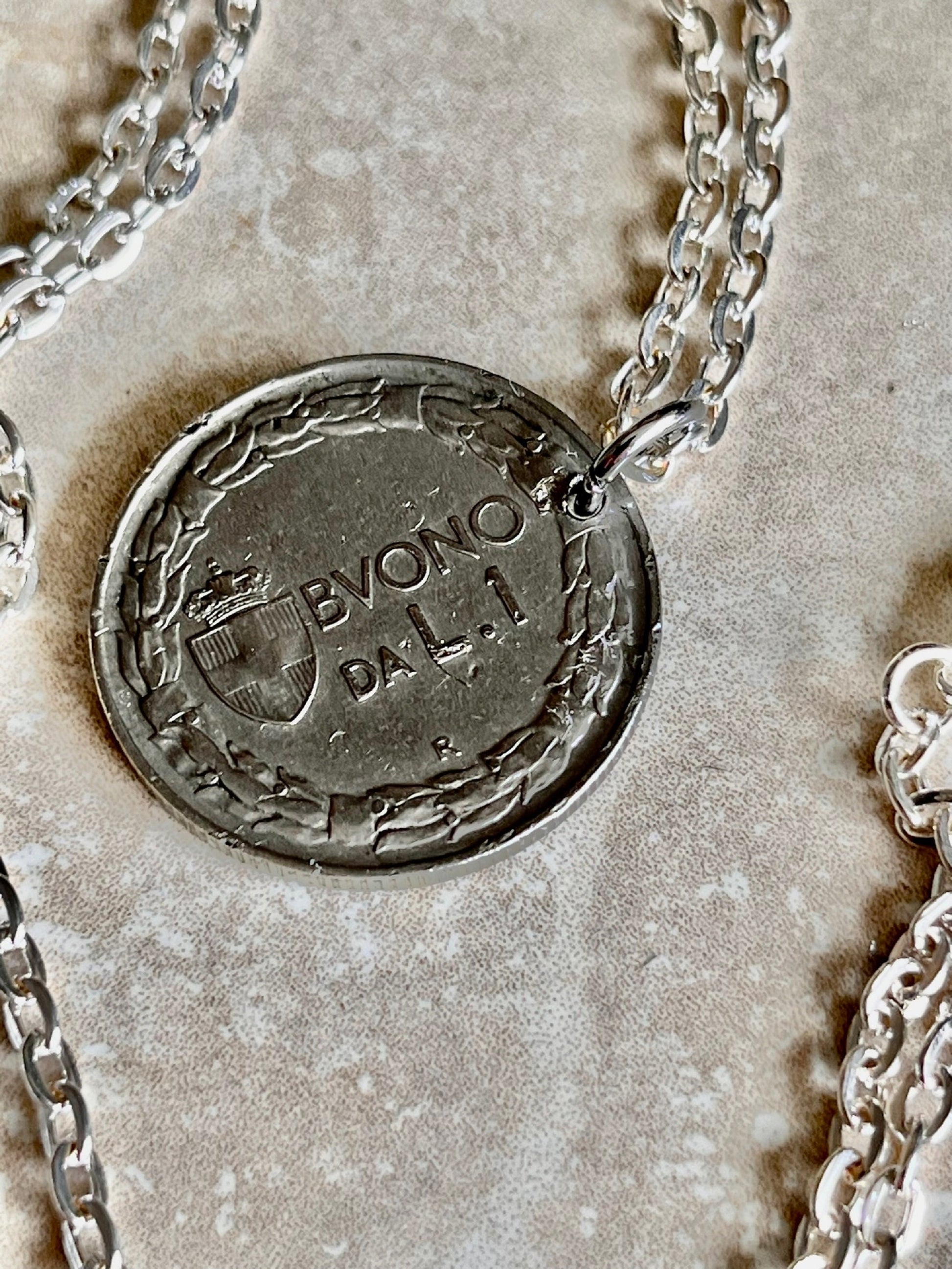 Italy Coin Necklace Italian 1922 Pendant 1 Lira BVONO, Necklace Jewelry Gift For Friend Coin Charm Gift For Him, Her, World Coins Collector