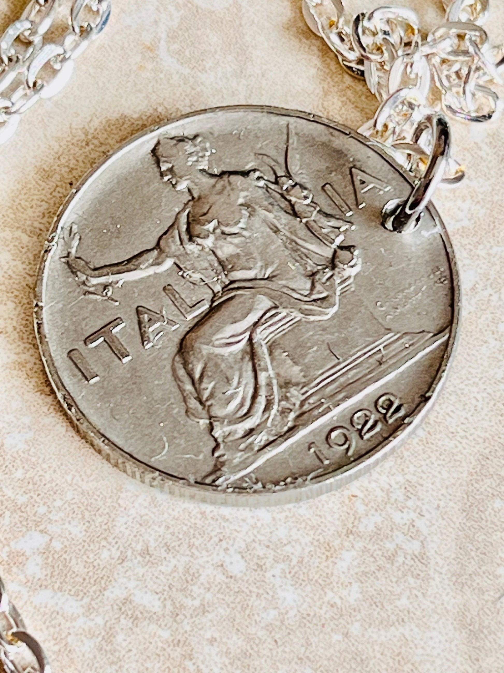 Italy Coin Necklace Italian 1922 Pendant 1 Lira BVONO, Necklace Jewelry Gift For Friend Coin Charm Gift For Him, Her, World Coins Collector