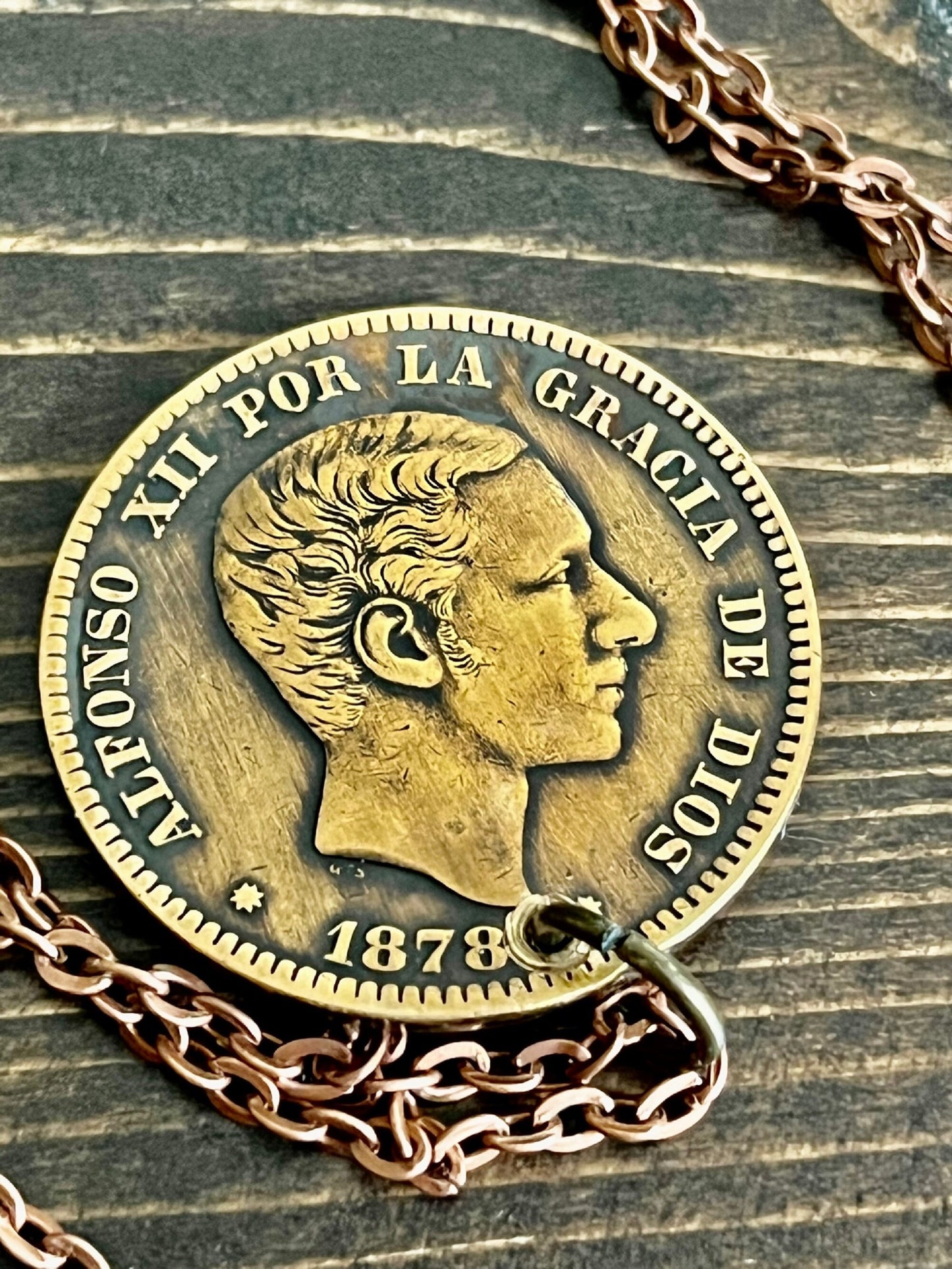 Spanish 1878 Spain 10 Centimos Coin Pendant Personal Necklace Vintage Handmade Jewelry Gift Friend Charm For Him Her World Coin Collector