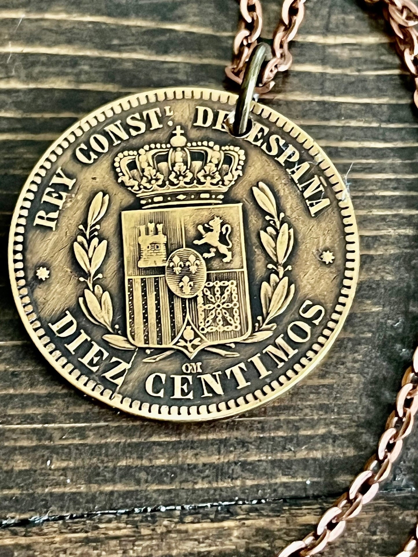 Spanish 1878 Spain 10 Centimos Coin Pendant Personal Necklace Vintage Handmade Jewelry Gift Friend Charm For Him Her World Coin Collector