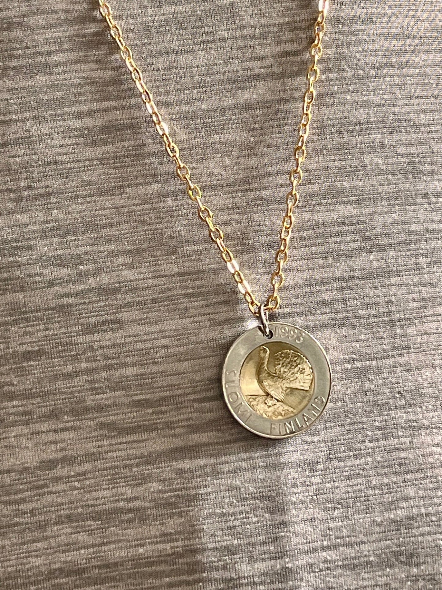 Finland Coin Necklace 10 Finnish Markkaa Suomi Personal Old Vintage Handmade Jewelry Gift Friend Charm For Him Her World Coin Collector