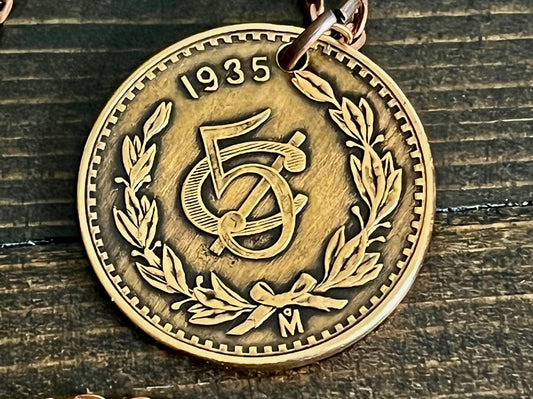Mexico 5 Centavos Coin Pendant Mexican Personal Necklace Old Vintage Handmade Jewelry Gift Friend Charm For Him Her World Coin Collector