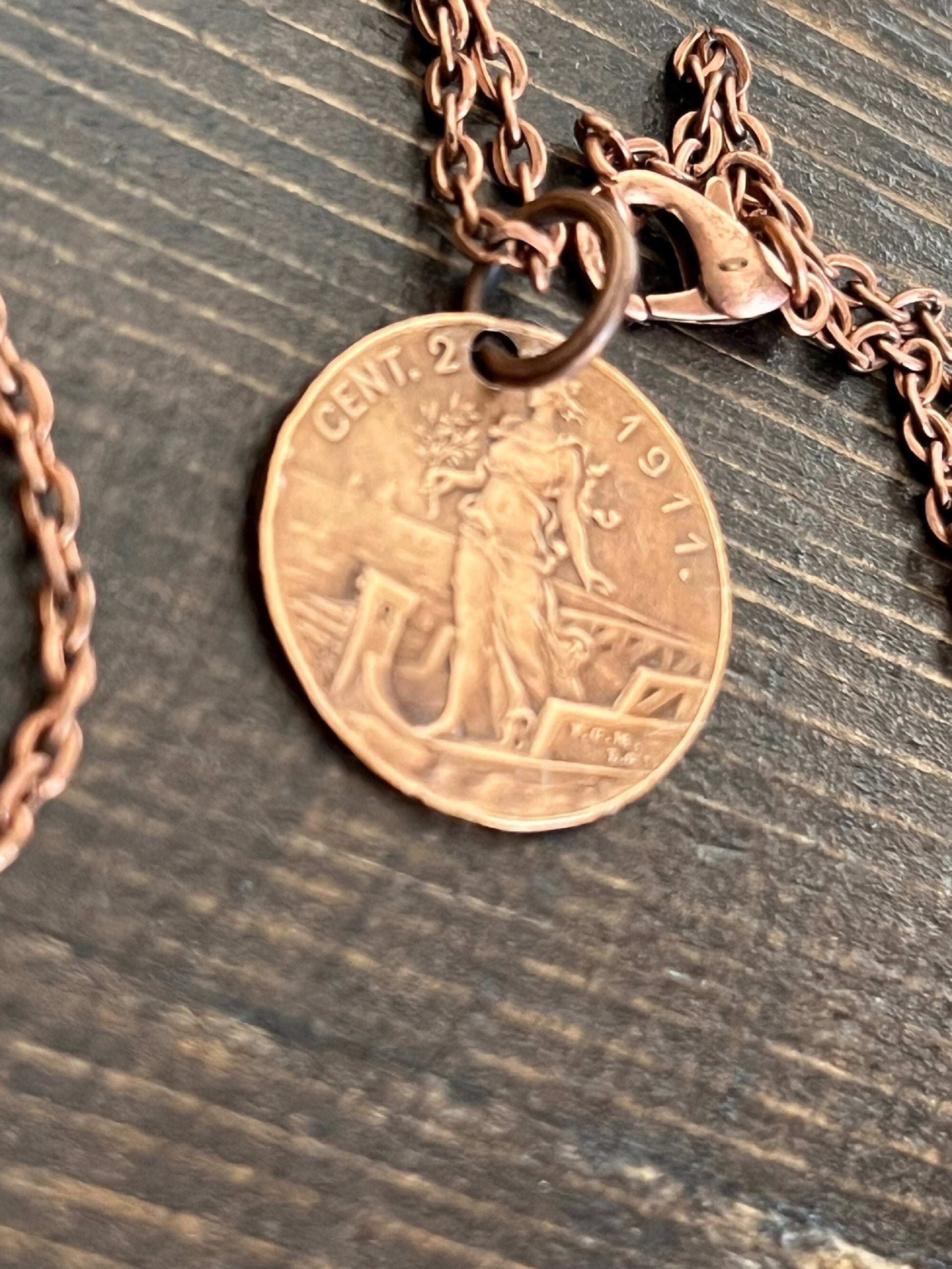 Italy 2 Cents 1911 Coin Necklace Italian, Vittorio Emanuele III, , Rome Pendant Vintage and Rare coins - Coin Enthusiast - Fashion Accessory