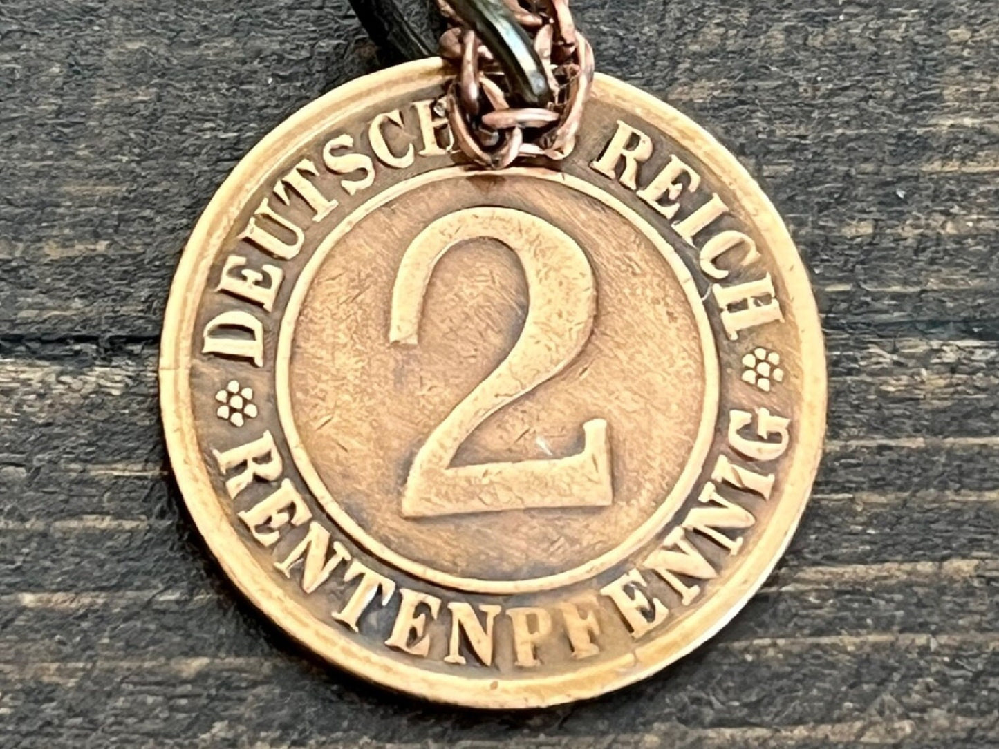 Germany 2 Pfenning Rentenpfennig German Coin Necklace Custom Made Charm Gift For Friend Coin Charm Gift For Him, Coin Collector, World Coins