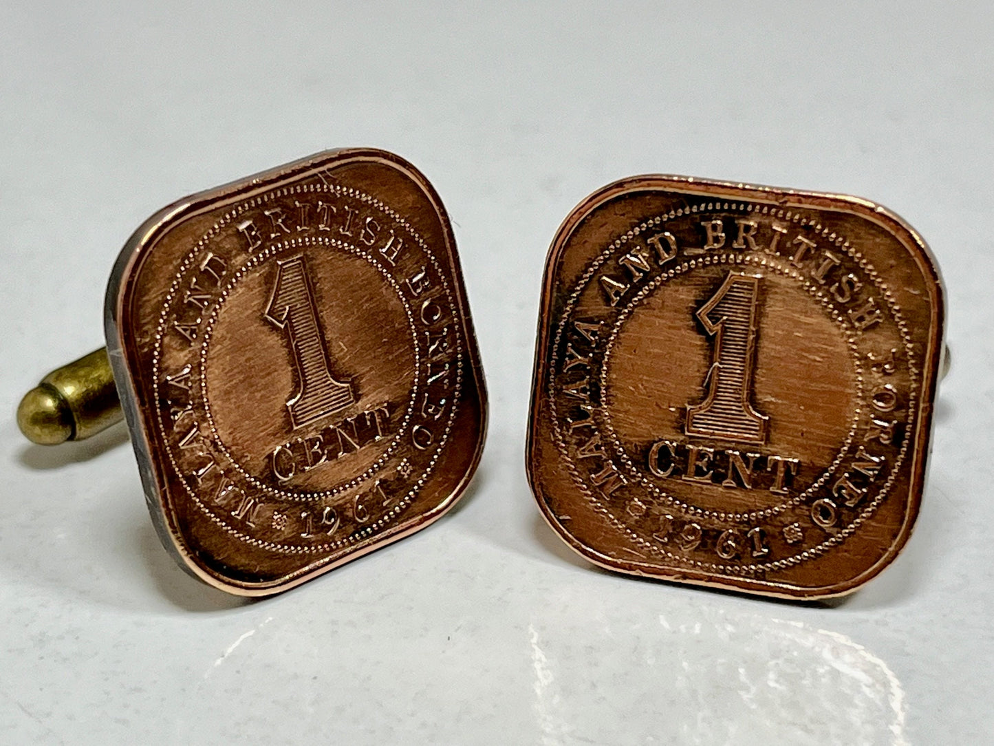 Malaya Coin Cufflinks, Cuff Links, 1 Cent Straits Settlements 1 Cent British Malaysia King George 5th Coin Enthusiast