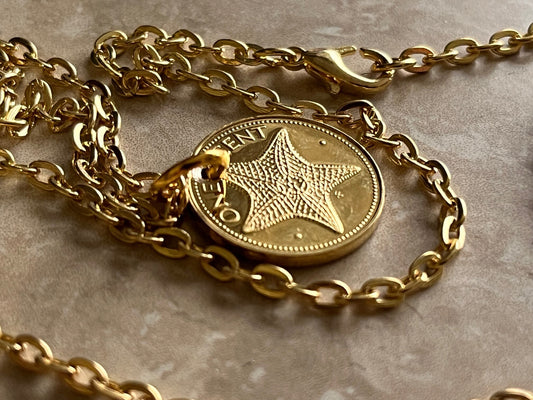 Bahamas Coin Necklace Double Struck from Mint Set Star Fish Coin Pendant Vintage Custom Made Rare coins - Coin Enthusiast Fashion Accessory