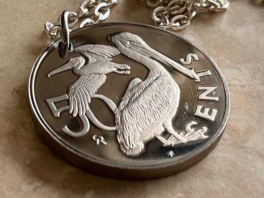 British Virgin Island 1973 Coin 50 Cents with Pelican From Mint Set Custom Made Vintage and Rare coins - Coin Enthusiast - Fashion Accessory