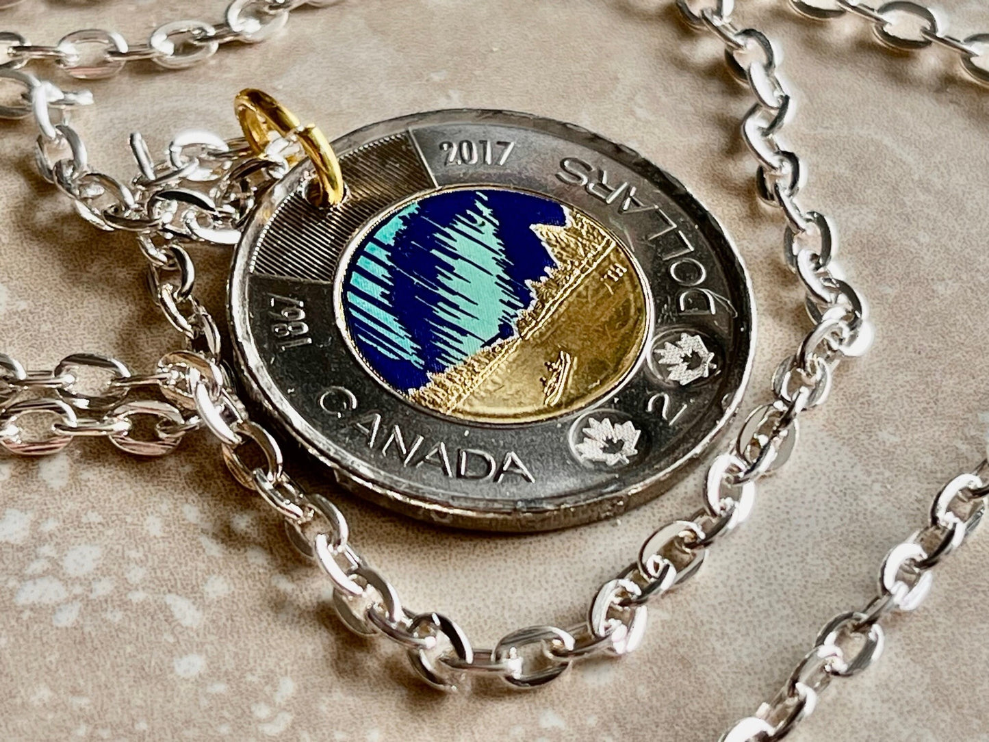 Canada Toonie 2017 Glow In The Dark Necklace Coin Pendant Vintage Canadian Dollar Him, Her, Coin Collector, World Coins Charm For Him, Her