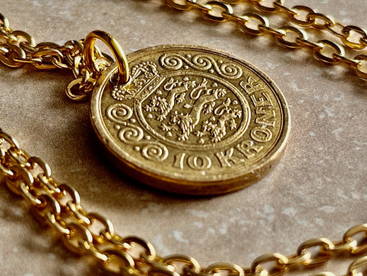 Denmark Coin Necklace Pendant 10 Kroner Danmark Denmark Personal Necklace Handmade Jewelry Gift Friend Charm Him Her World Coin Collector