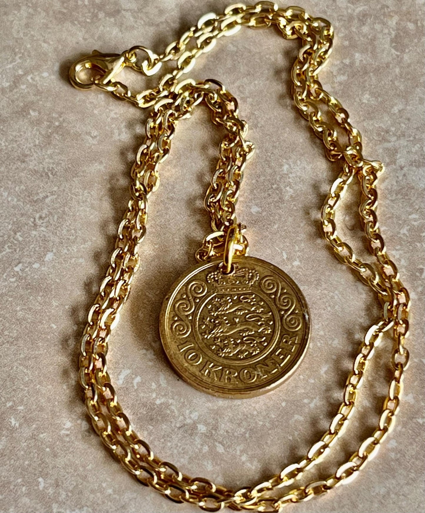 Denmark Coin Necklace Pendant 10 Kroner Danmark Denmark Personal Necklace Handmade Jewelry Gift Friend Charm Him Her World Coin Collector