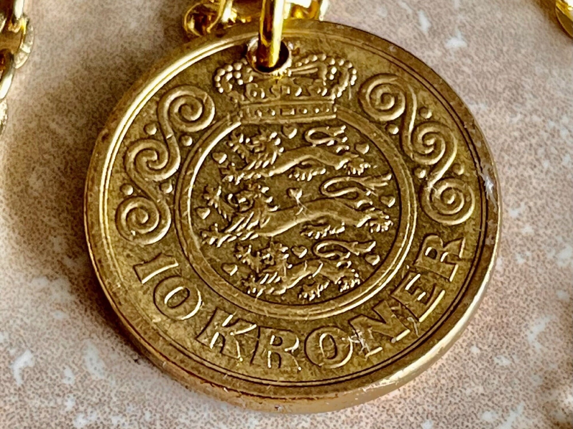 Denmark Coin Necklace Pendant 10 Kroner Danmark Denmark Personal Necklace Handmade Jewelry Gift Friend Charm Him Her World Coin Collector