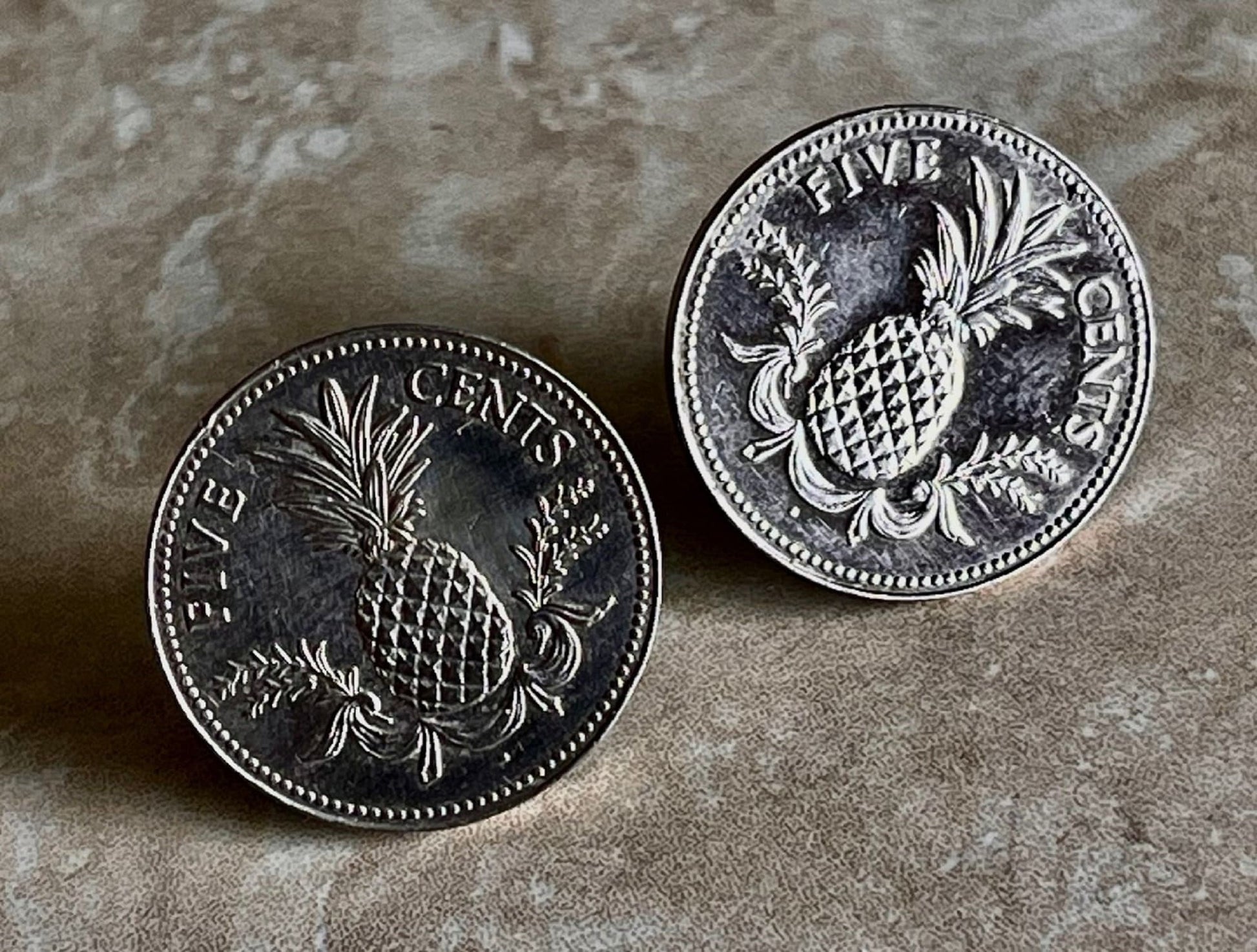 Bahamas Pineapple Coin Stud Earrings Set Five Cent Coin Custom Made Rare Coins Coin Enthusiast Fashion Accessory Handmade