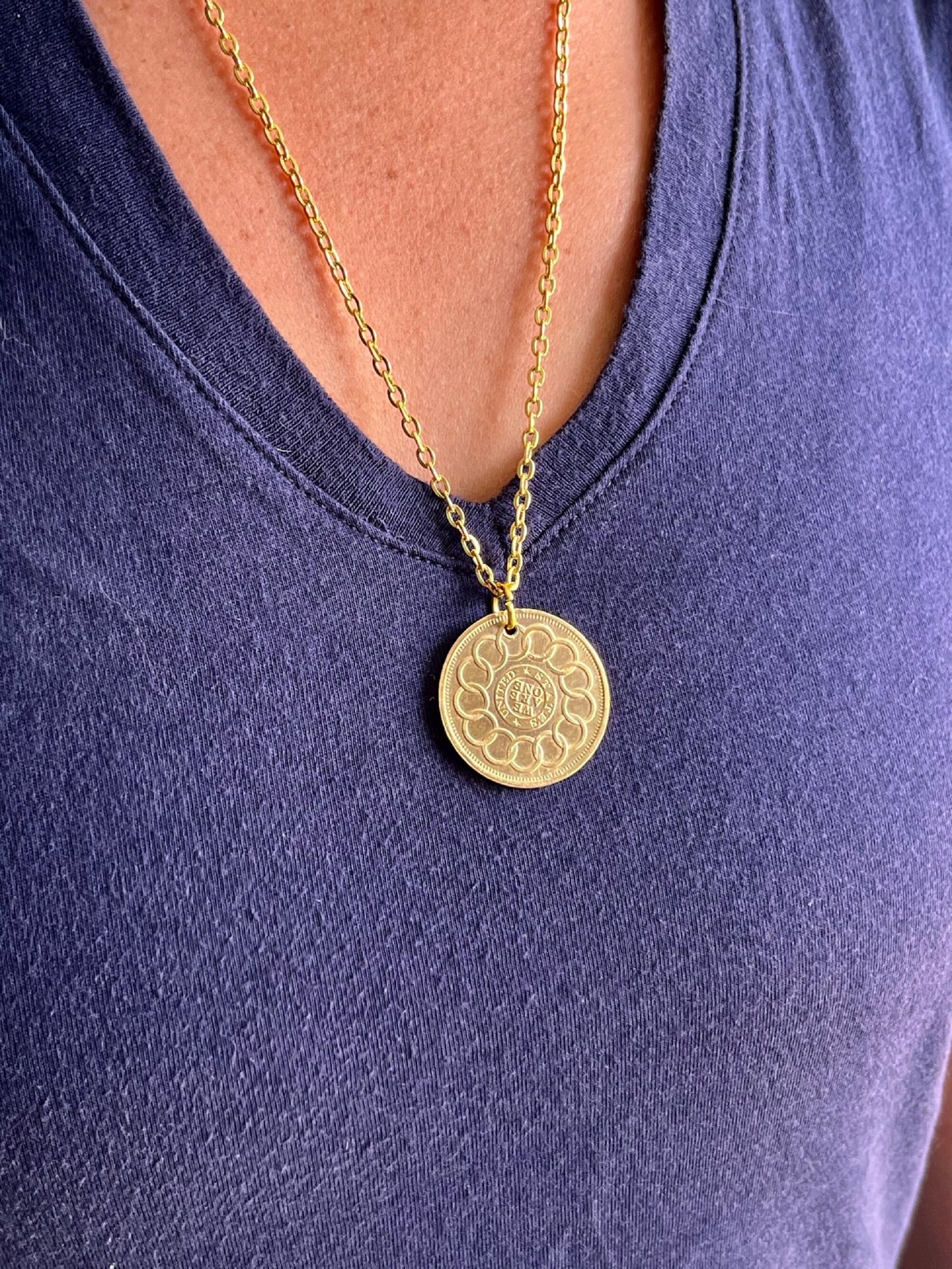 United States Token Coin Necklace Fugio Mind Your Business Coin Pendant Necklace Benjamin Franklin Cents - Coin Enthusiast - Fashion
