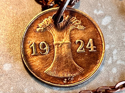 Germany 1 Pfenning Rentenpfennig German Coin Necklace Custom Made Charm Gift For Friend Coin Charm Gift For Him, Coin Collector, World Coins