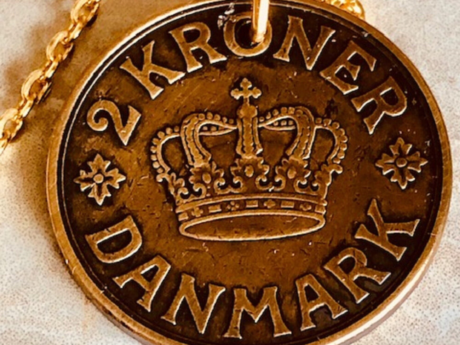 Denmark Coin Pendant 2 Kroner Danish Personal Necklace Old Vintage Handmade Jewelry Gift Friend Charm For Him Her World Coin Collector