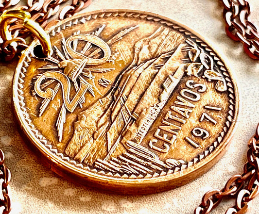 Mexico Coin Pendant Mexican 20 Centavos Necklace Rhinestone Charm Gift For Friend Coin Charm Gift For Him or Her Coin Collector, World Coins