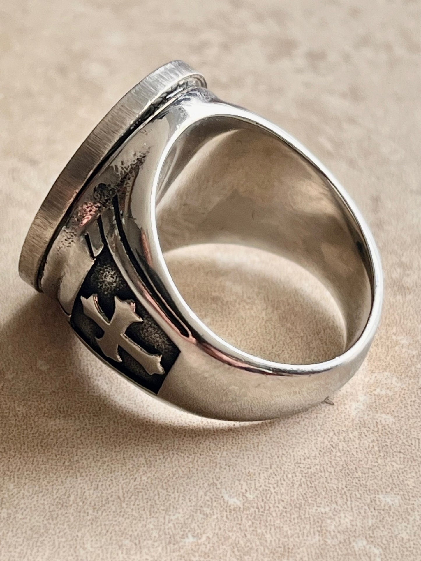 Skeleton Ring Stainless Steel United States Hobo Buffalo Nickel, Knights Templar Cross, Protection, Custom Handmade